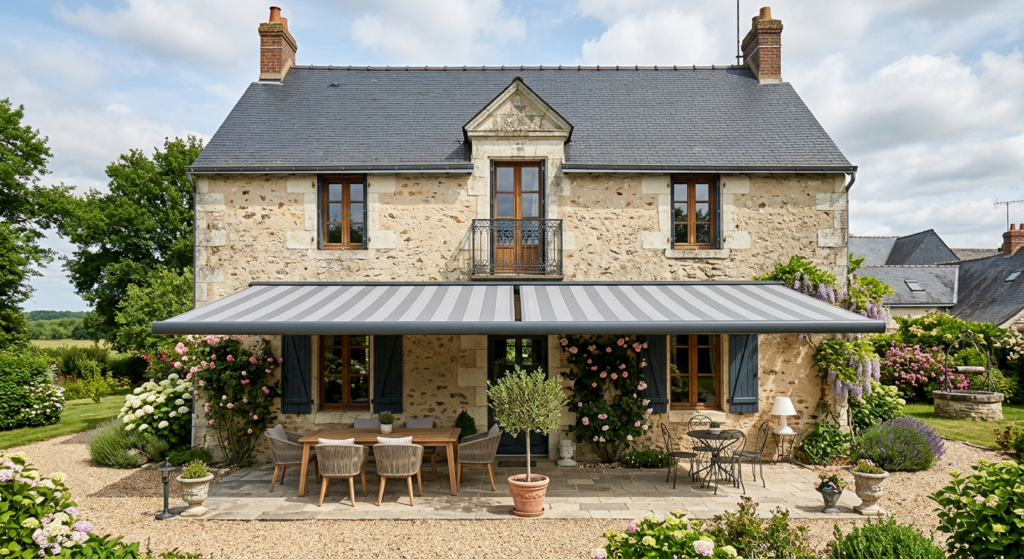 Store banne à côté d'une maison