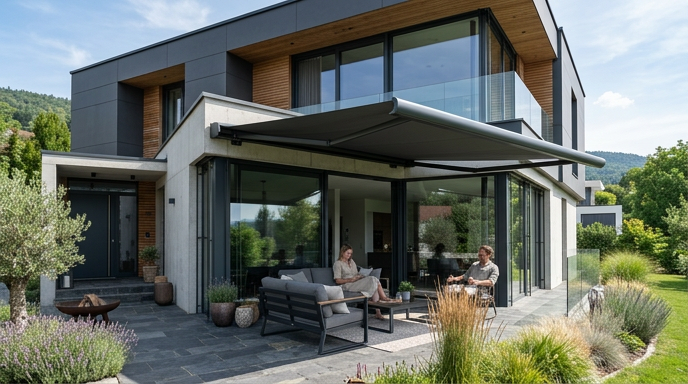 Store banne collé à une maison moderne
