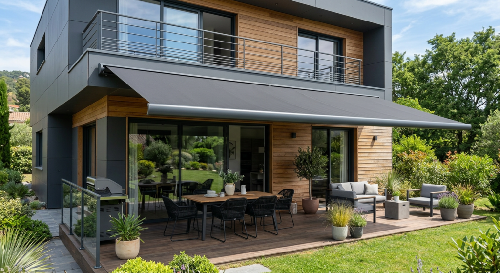 Store banne collé à une maison moderne