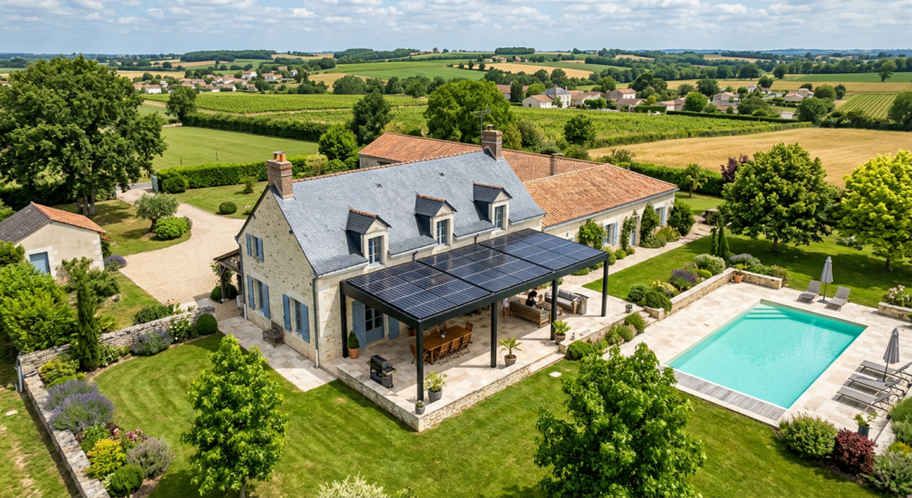 Pergola solaire à côté d'une maison