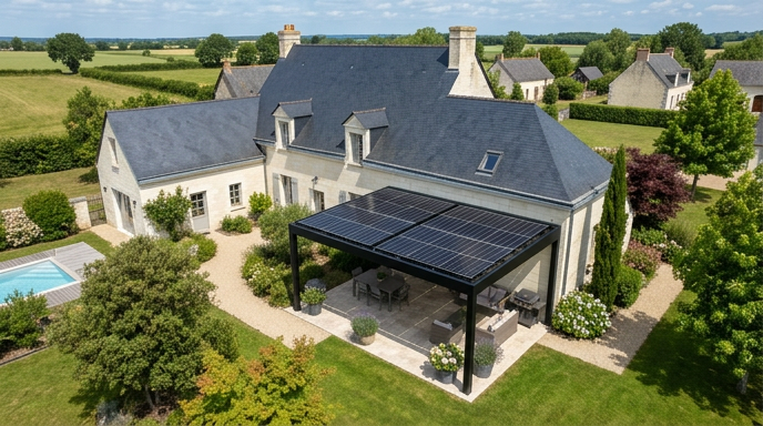 Pergola solaire à côté d'une maison