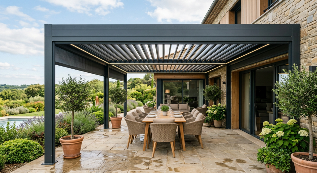 pergola bioclimatique aménagée